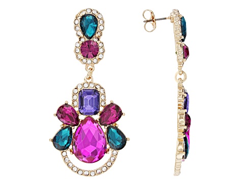 Multi-Color Crystal Gold Tone Dangle Drop Earrings