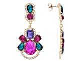 Multi-Color Crystal Gold Tone Dangle Drop Earrings