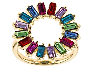 Multi-Color Rectangle Crystal Gold Tone Circle Ring