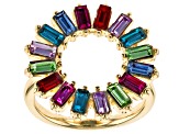 Multi-Color Rectangle Crystal Gold Tone Circle Ring