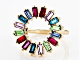 Multi-Color Rectangle Crystal Gold Tone Circle Ring