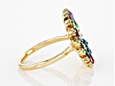 Multi-Color Rectangle Crystal Gold Tone Circle Ring