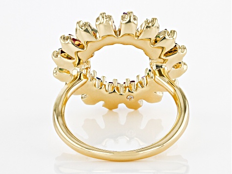 Multi-Color Rectangle Crystal Gold Tone Circle Ring