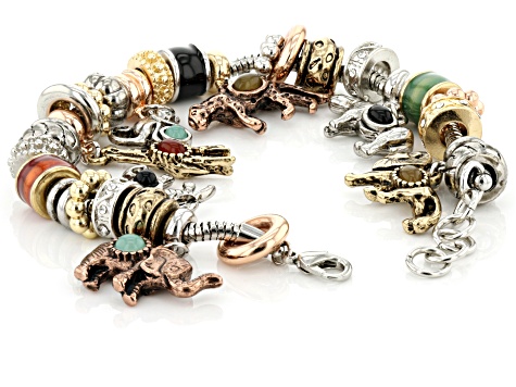 Multi Color Tri-Tone Animal Themed Charm Bracelet