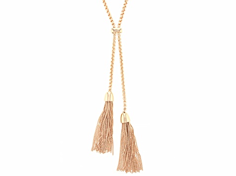 White Crystal Gold Tone Tassel 28" Necklace