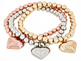 Tr-Color Set of 3 Heart Charm Stretch Bracelets