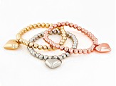 Tr-Color Set of 3 Heart Charm Stretch Bracelets