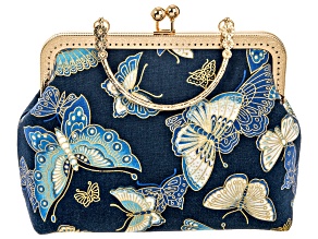 Butterfly Fabric Gold Tone Clutch