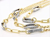 White Crystal Two Tone Multi Strand Necklace and Dangle Earring Set