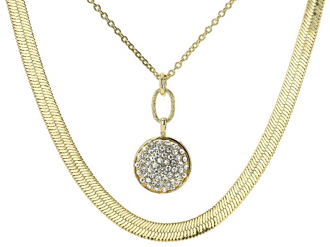 White Crystal Gold Tone Double Strand Necklace