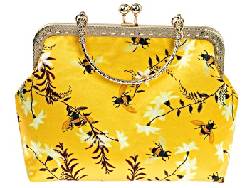 Picture of Yellow Bee Print Fabric Gold Tone Clutch