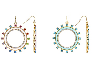 Picture of Multi-Color Crystal W/ Blue and White Enamel Circle Set of 2 Earrings
