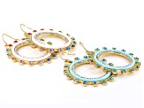 Multi-Color Crystal W/ Blue and White Enamel Circle Set of 2 Earrings