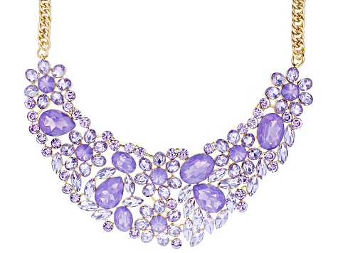 Lilac Crystal Gold Tone Floral Statement Necklace