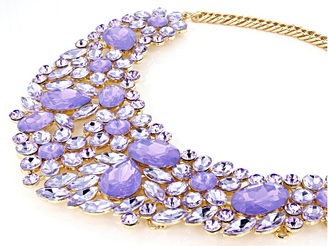 Lilac Crystal Gold Tone Floral Statement Necklace