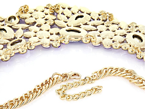 Lilac Crystal Gold Tone Floral Statement Necklace
