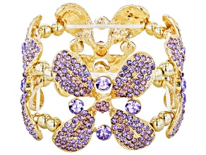 Purple Crystal Gold Tone Stretch Bracelet