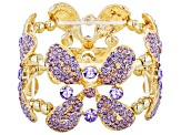 Purple Crystal Gold Tone Stretch Bracelet