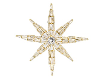 Picture of White Cubic Zirconia Shiny Gold Tone Star Pin/Brooch