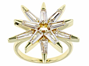 White Cubic Zirconia Shiny Gold Tone Statement Star Ring