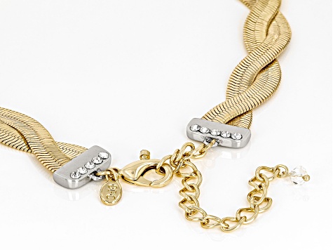 White Crystal Gold Tone Herringbone Necklace