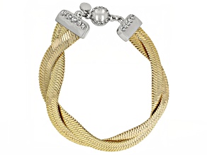 White Crystal Gold Tone Herringbone Bracelet
