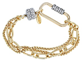 White Crystal Gold Tone Multi-Strand Caribiner Bracelet