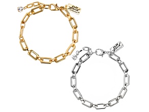 White Crystal Gold & Silver Tone Set Of Two Bracelets