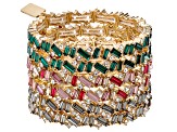 Multi-Color Crystal Gold Tone Set of 6 Stretch Bracelets
