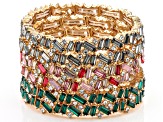 Multi-Color Crystal Gold Tone Set of 6 Stretch Bracelets