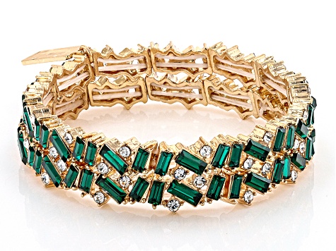 Multi-Color Crystal Gold Tone Set of 6 Stretch Bracelets