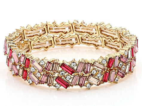 Multi-Color Crystal Gold Tone Set of 6 Stretch Bracelets