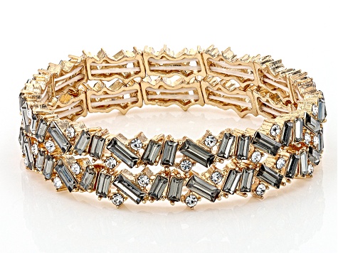 Multi-Color Crystal Gold Tone Set of 6 Stretch Bracelets