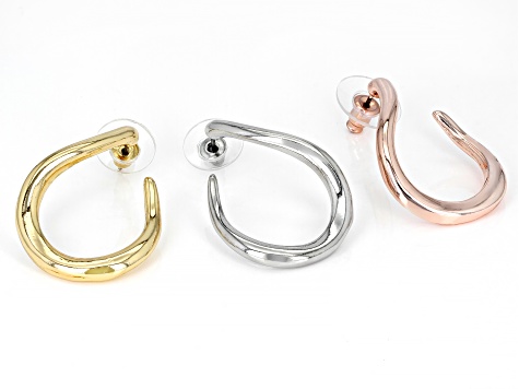 Tri-Tone Set of 3 Hoop Earrings