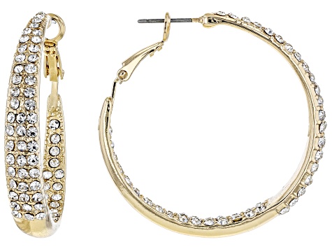 White Crystal Tri-Tone Set of 3 Inside/Outside Hoop Earrings