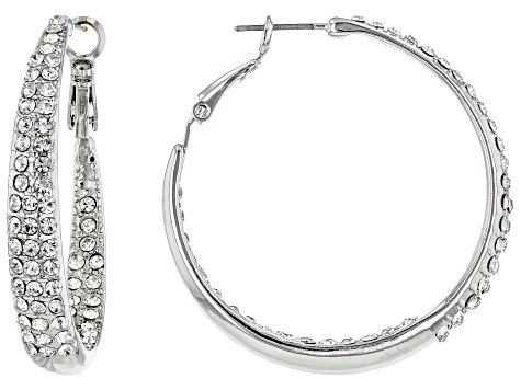 White Crystal Tri-Tone Set of 3 Inside/Outside Hoop Earrings