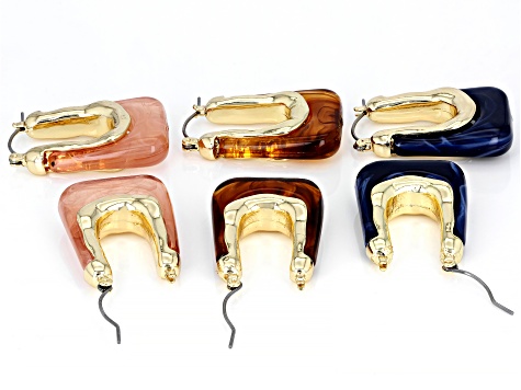 Multi-Color Enamel Gold Tone Set of 3 Earrings