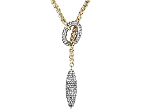 White Crystal Gold Tone Lariat Necklace