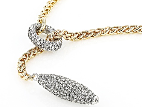 White Crystal Gold Tone Lariat Necklace
