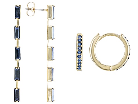 Blue Montana Crystal Gold Tone Brass Set of Two Earrings