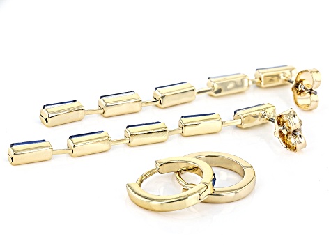 Blue Montana Crystal Gold Tone Brass Set of Two Earrings