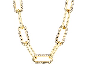 White Crystal Gold Tone Paperclip Necklace