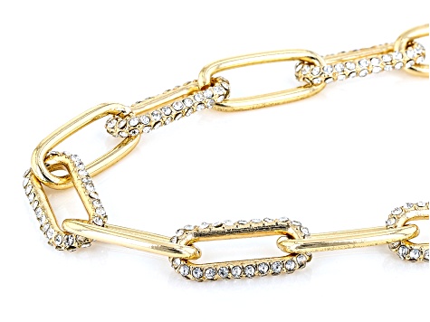 White Crystal Gold Tone Paperclip Necklace