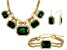 Green Crystal Gold Tone Necklace, Bracelet & Earring Set