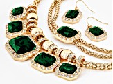 Green Crystal Gold Tone Necklace, Bracelet & Earring Set