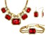 Red Crystal Gold Tone Necklace, Bracelet & Earring Set