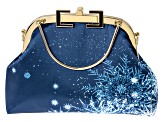 Navy & White Gold Tone Snowflake Print Clutch