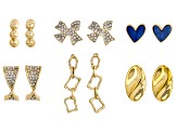White, Blue Crystal Gold Tone Set of 6 Earrings in Boxed Set