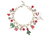 Crystal Gold Tone Holiday Charm Bracelet