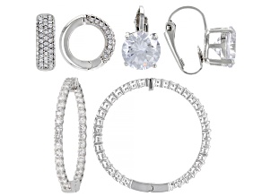 White Cubic Zirconia & Crystal Tone 3 Piece Clip On Earrings Set